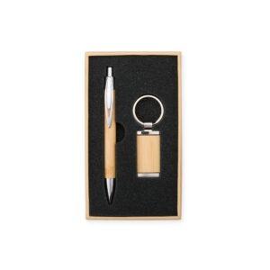 Kit Caneta e Chaveiro Bambu Personalizado Ref. SCX-18835