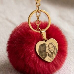 Chaveiro Pompom com pingente de Coração Personalizado Ref. SCP-0002