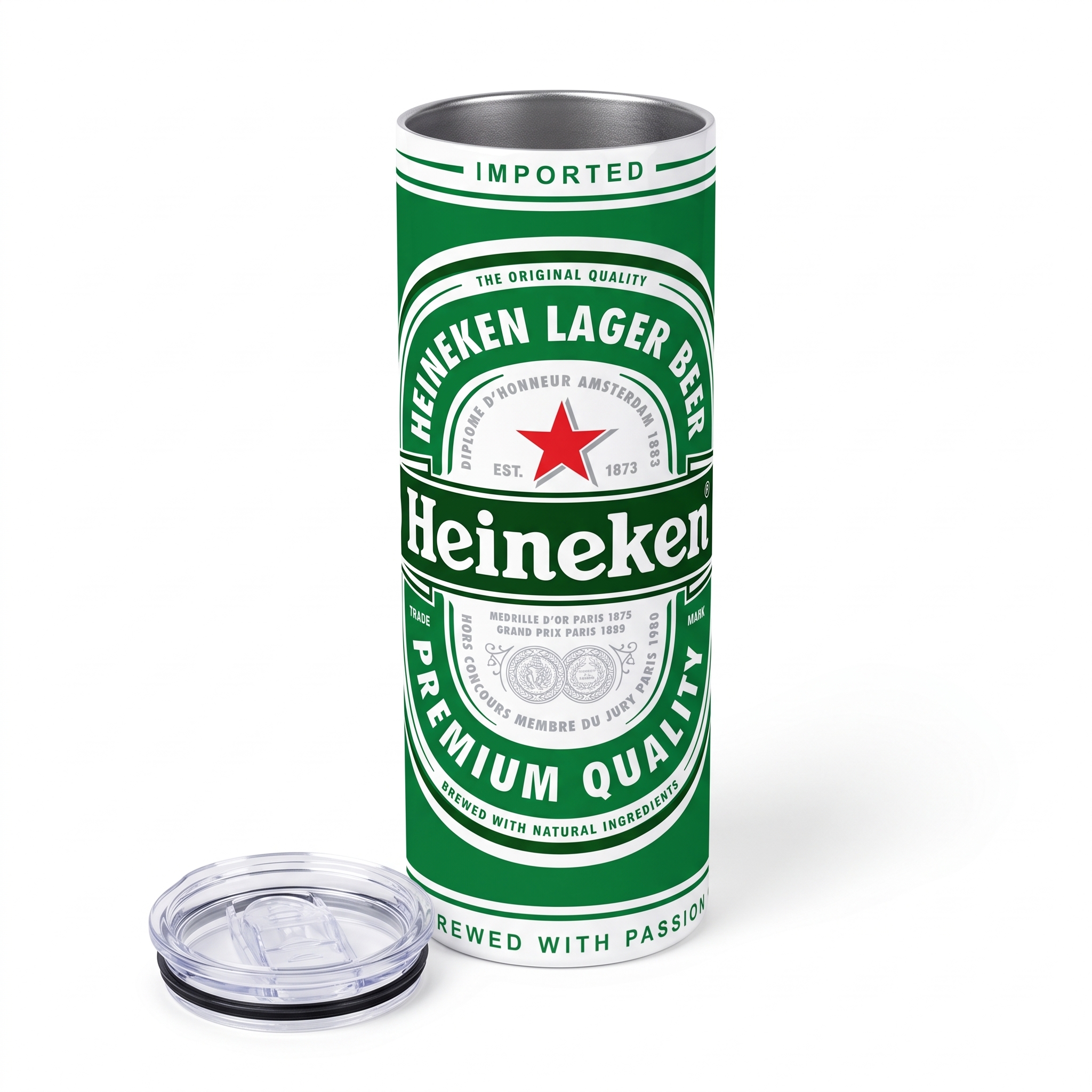 Copo Térmico Retrô 600ml em Inox – Estampa Inspirada na Heineken